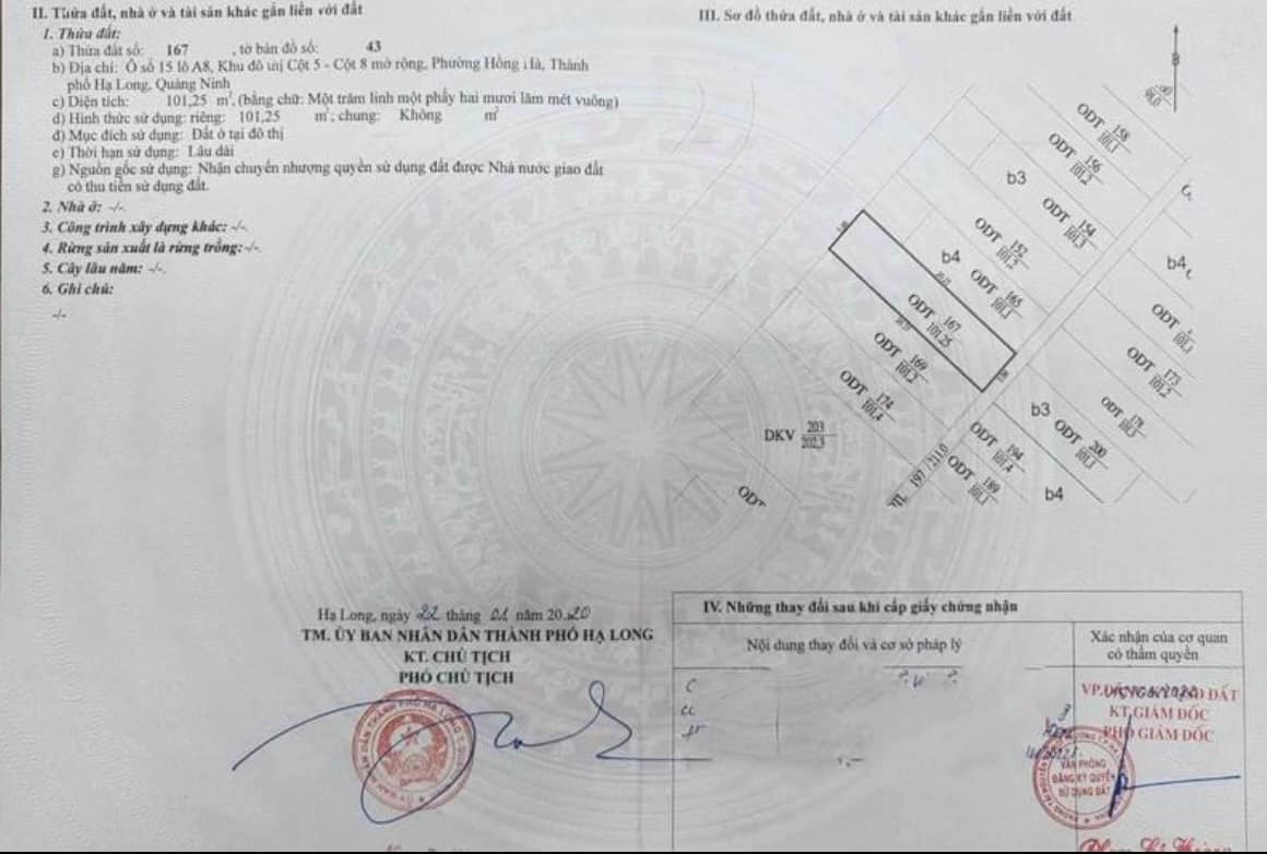 Bán đất KĐT C5-8 Mở Rộng,Cột 8,Hạ Long. DT:101.25m2,MT:5m.H:TB !!!
