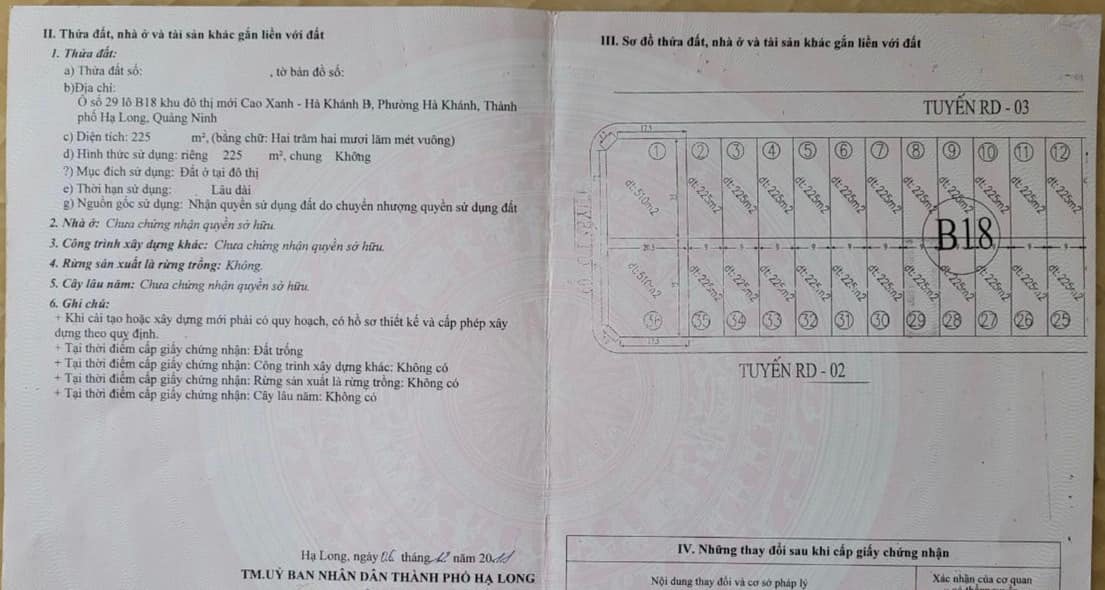 Bán Lô B18-29 KĐT Cao xanh hà khánh B,DT:225m2,MT:9m Giá Rẻ