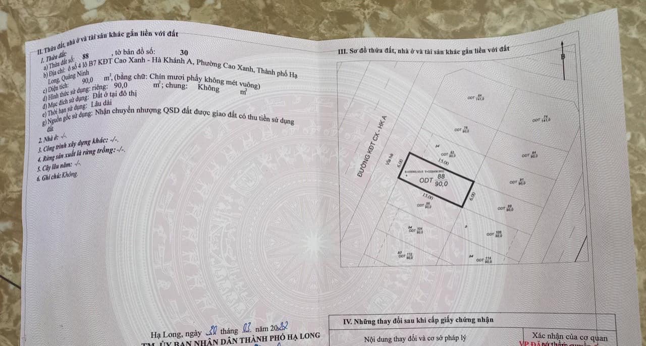 Bán Lô B7-4 KĐT Cao Xanh,Hà Khánh A Trục 21m. DT:90m2,MT:6m Rất Đẹp !!!
