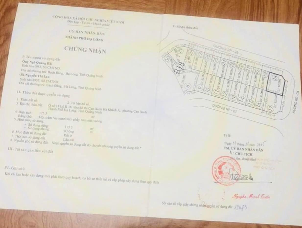 Bán Lô B18-18 Ô Góc KĐT Cao Xanh,Hà Khánh A.DT:175.5m2,MT:12m !!!