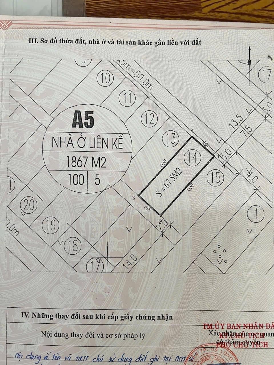 Bán Lô A5-14 TĐC Bãi Muối,P.Cao Thắng. DT:67.5m2,MT:5m.H:Đông Bắc !!!