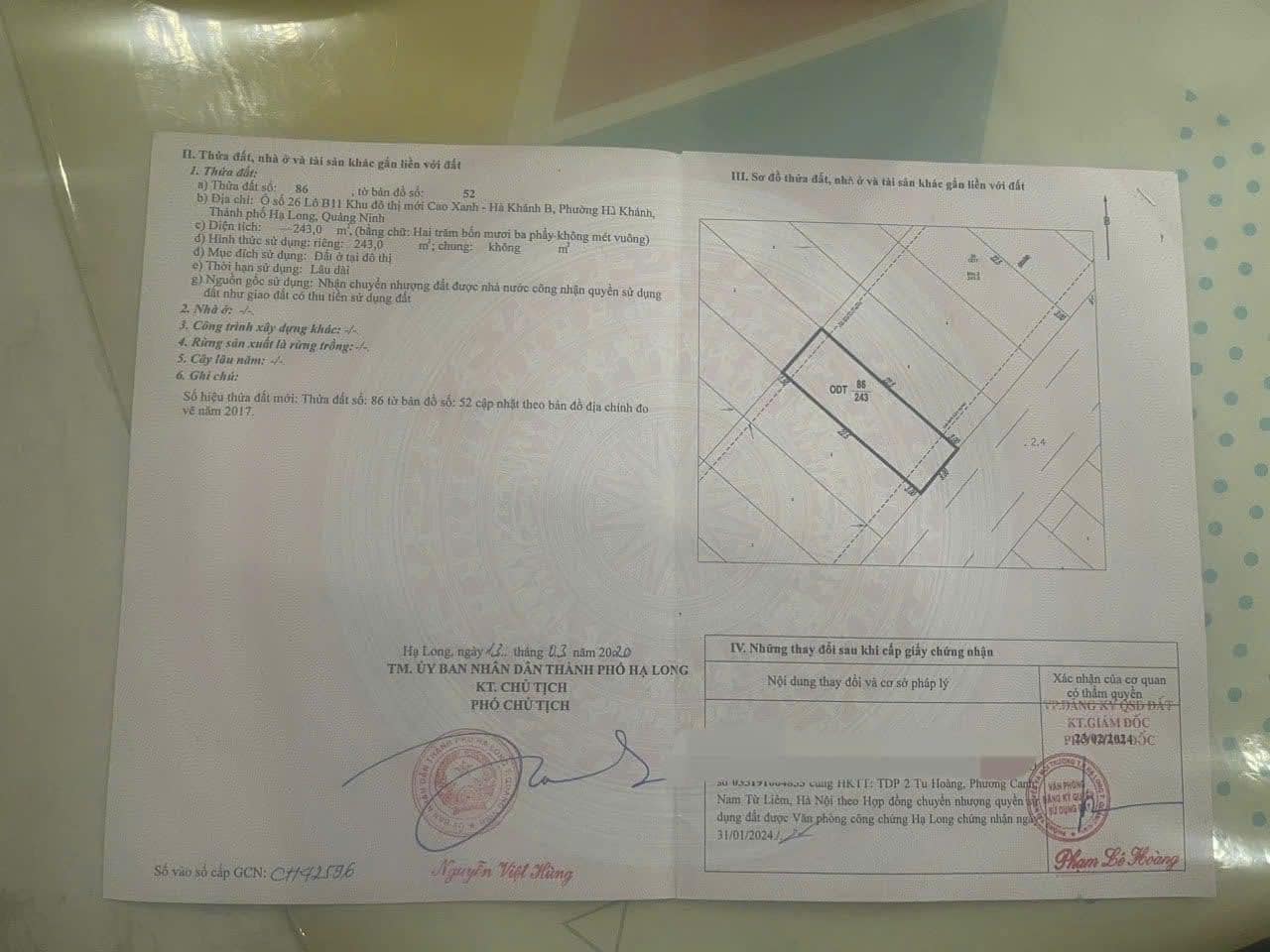 Bán Lô B11-26 KĐT Cao Xanh,Hà Khánh B. DT:243m2,MT:9m Giá Rẻ !