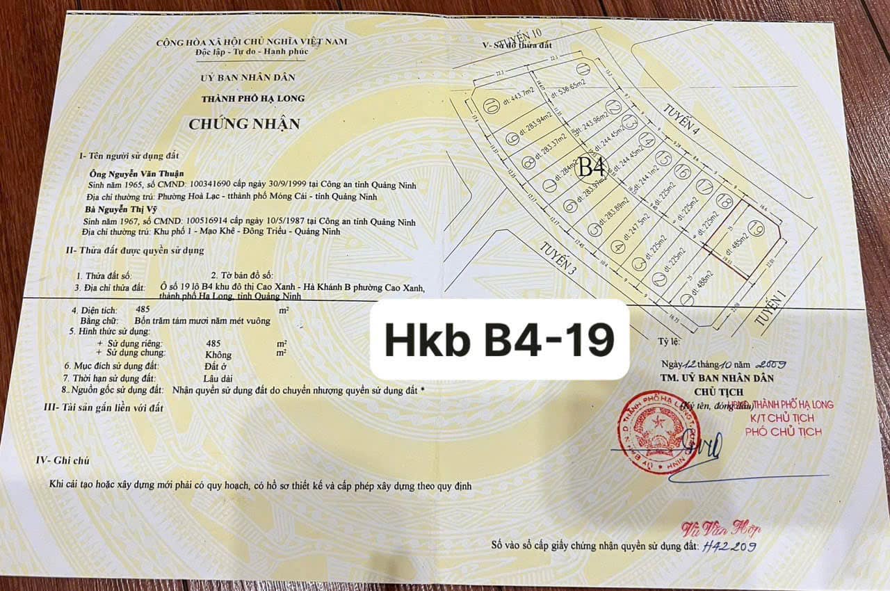 Bán Ô Góc Hà Khánh B GĐ1 B4-19. DT:485m2,MT:19.55m.H:ĐB+ĐN