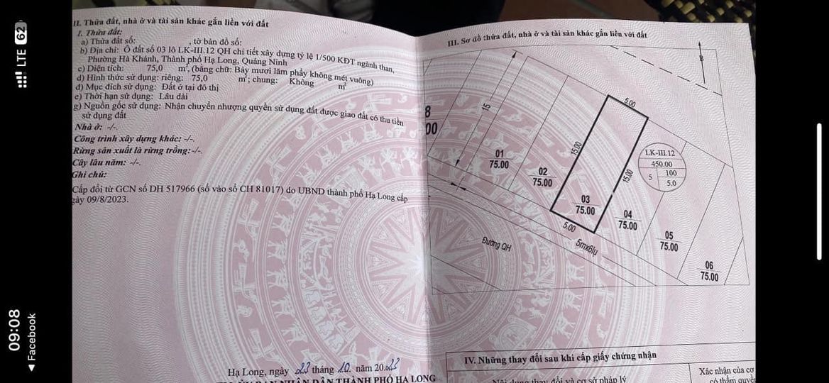 Bán LKIII 12 Ô 3 TĐC Nghành Than Hà Khánh. DT: 75m2,MT:5m.H:TN !!!