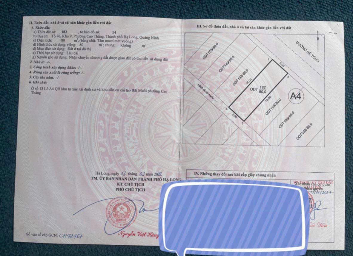 Bán đất TĐC Bãi Muối,P.Cao Thắng. DT:80m2,MT:5m.H:Đông Bắc !!!