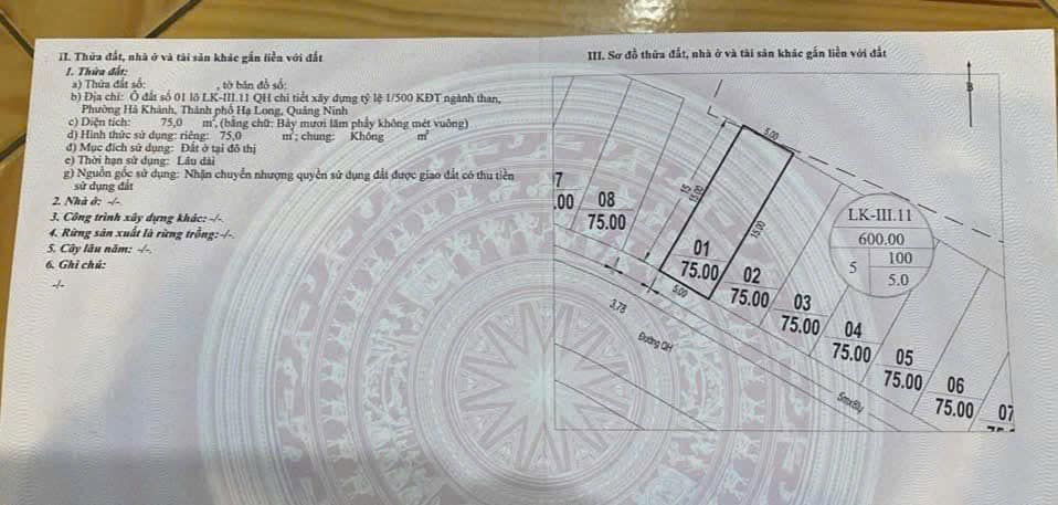 Bán Đất TĐC Nghành Than Hà Khánh Ô Góc Vườn Hoa. DT:75m2,MT:5m !!!