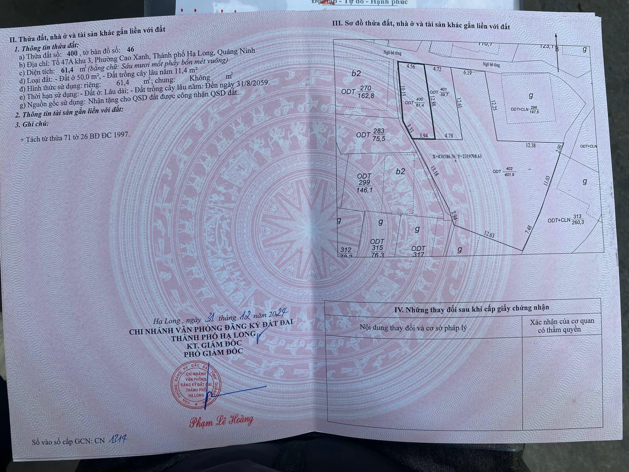 Bán Đất Ngõ 20 Cao Xanh,P.Cao Xanh. DT:61m2,MT:4.56m Giá Rẻ !!!