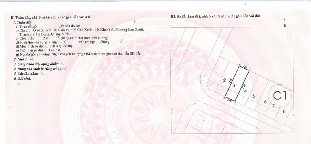 Bán Lô C1 ô 3 KĐT Cao Xanh,Hà Khánh A. DT:200m2,MT:8m Siêu Đẹp !!!