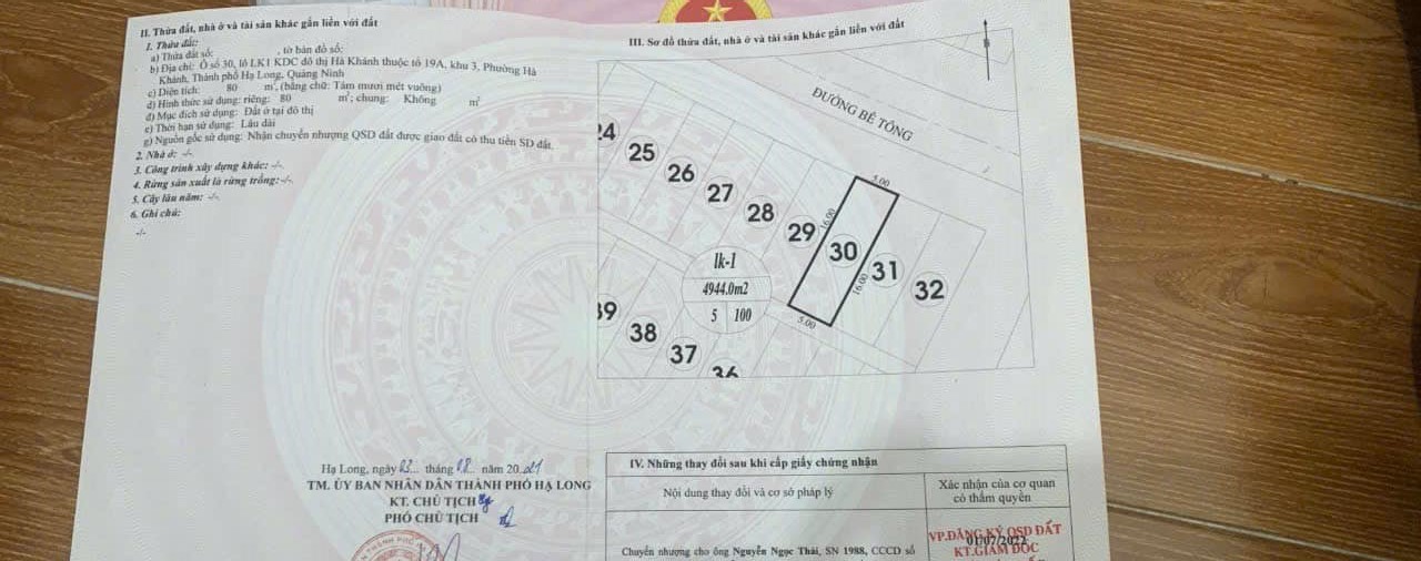 Bán Đất KĐT Cầu K67,P.Hà Khánh. DT:80m2,MT:5m.Hướng : Đông Bắc !!!