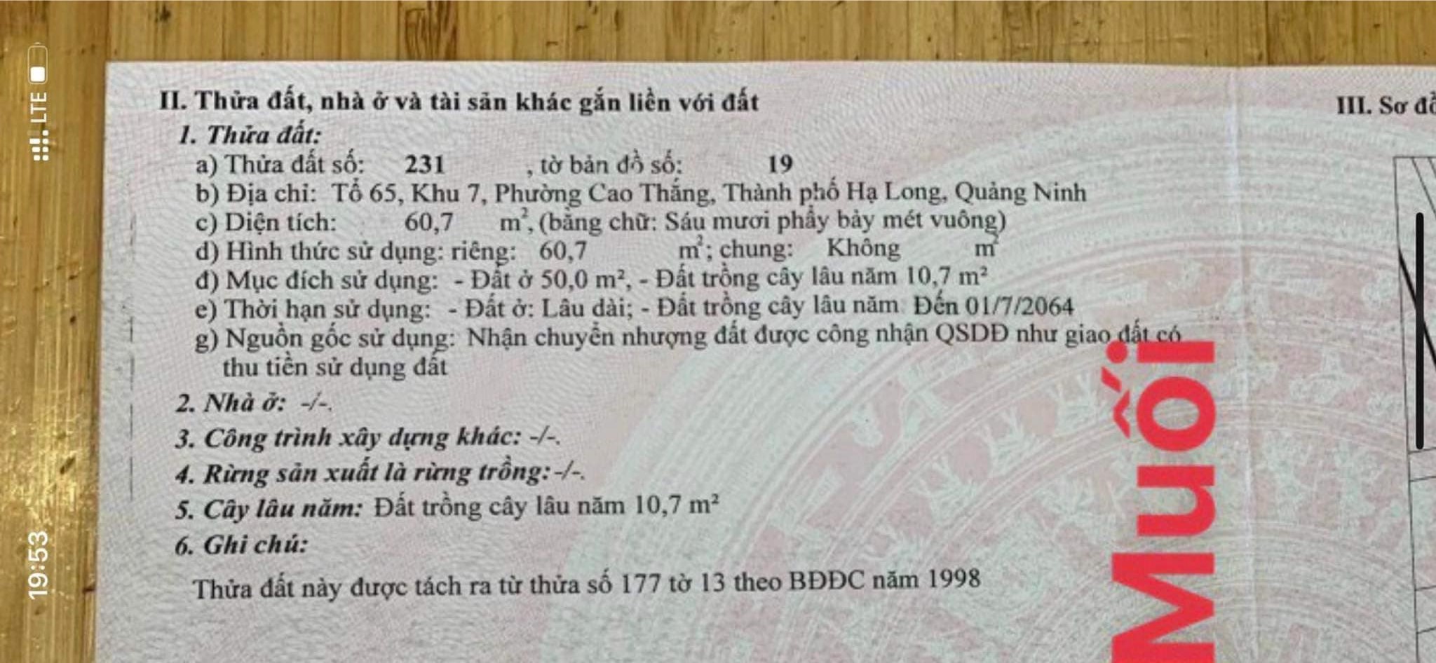 Bán Đất Ngõ 5 Bãi Muối Thông Lideco,P.Cao Thắng.DT:60.7m2,MT:5m !!!