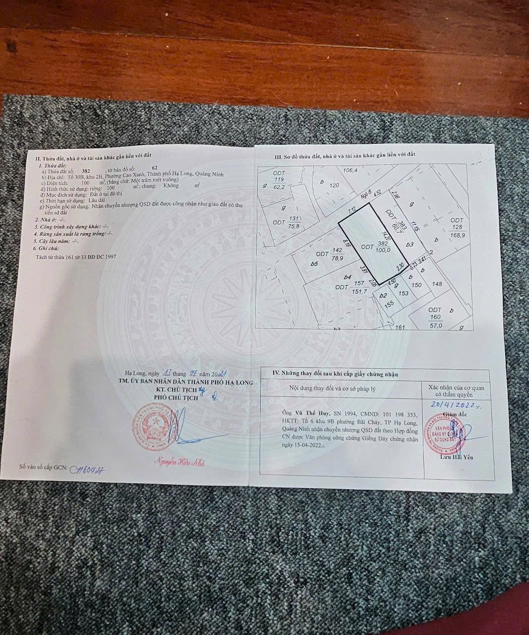 Bán Đất Ngõ 16 Cao Xanh,P.Cao Xanh. DT:100m2,MT:7.12m Siêu Đẹp !!!