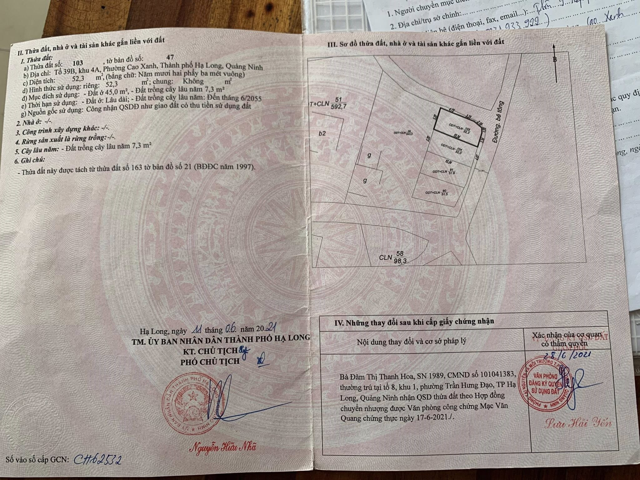 Bán Ô Góc Ngõ 20 Cao Xanh thông Ngõ 28 Cao Xanh. DT:52.3m2 Giá Rẻ !!!