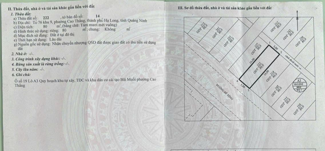 Bán Đất TĐC Bãi Muối.P.Hà Lầm Mới. DT:80m2,MT:5m. Hướng : Tây Nam !!!