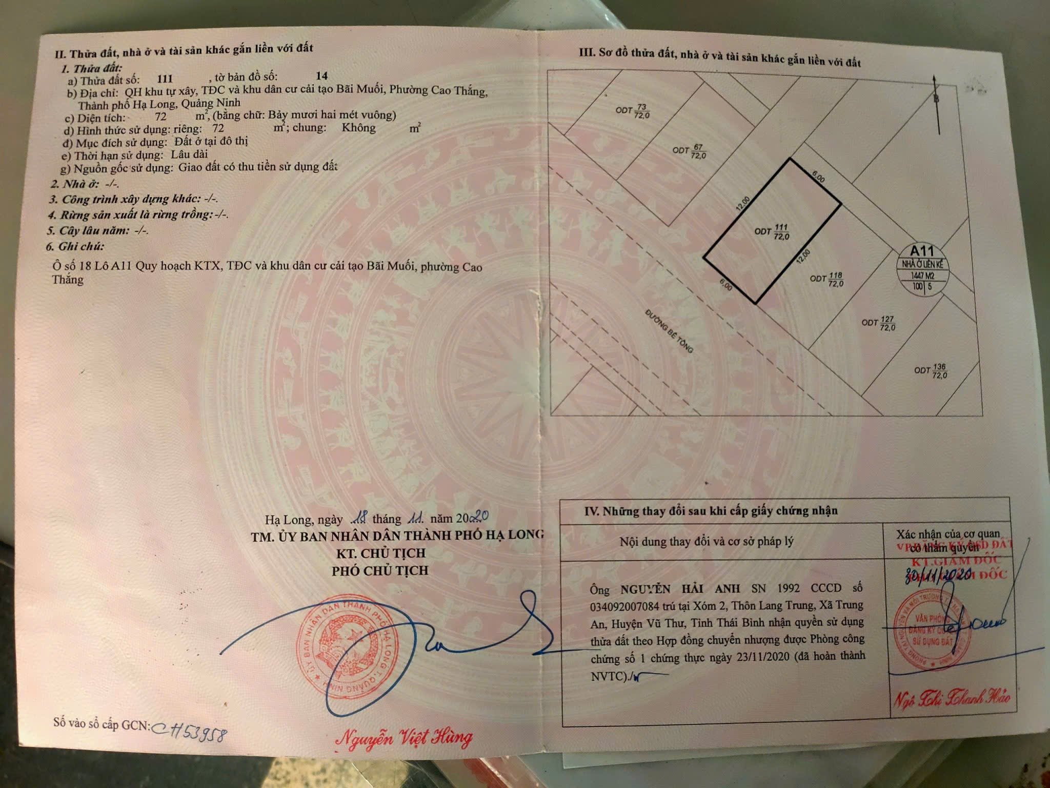 Bán Đất TĐC Bãi Muối,P.Cao Thắng. DT:72m2,MT:6m Ô Góc Vườn Hoa !!!