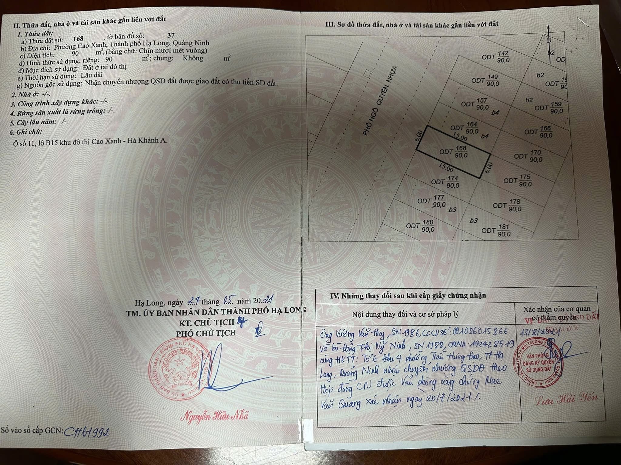 Bán Đất KĐT Cao Xanh,Hà Khánh A. DT:90m2,MT:6m Trục 21m Kinh Doanh !!!
