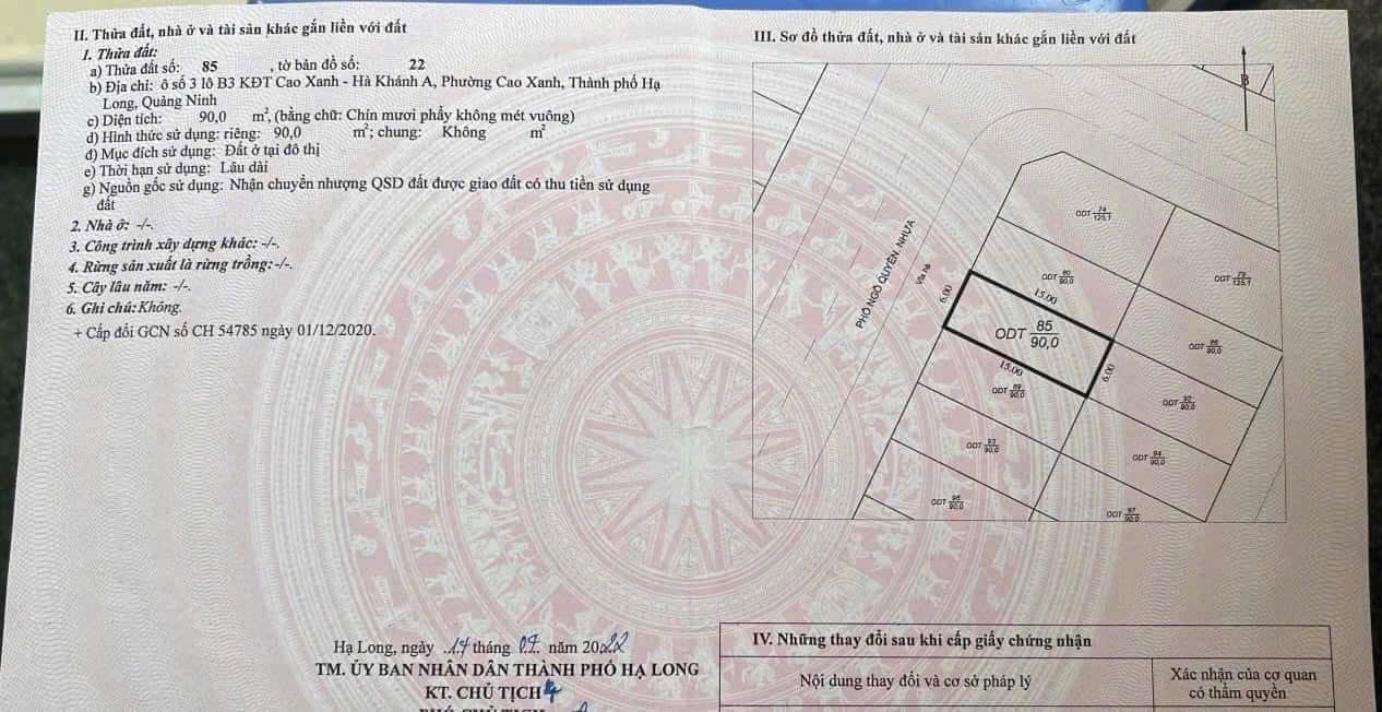 Bán Đất KĐT Cao Xanh,Hà Khánh A. DT:90m2,MT:6m Trục 21m Siêu Đẹp !!!