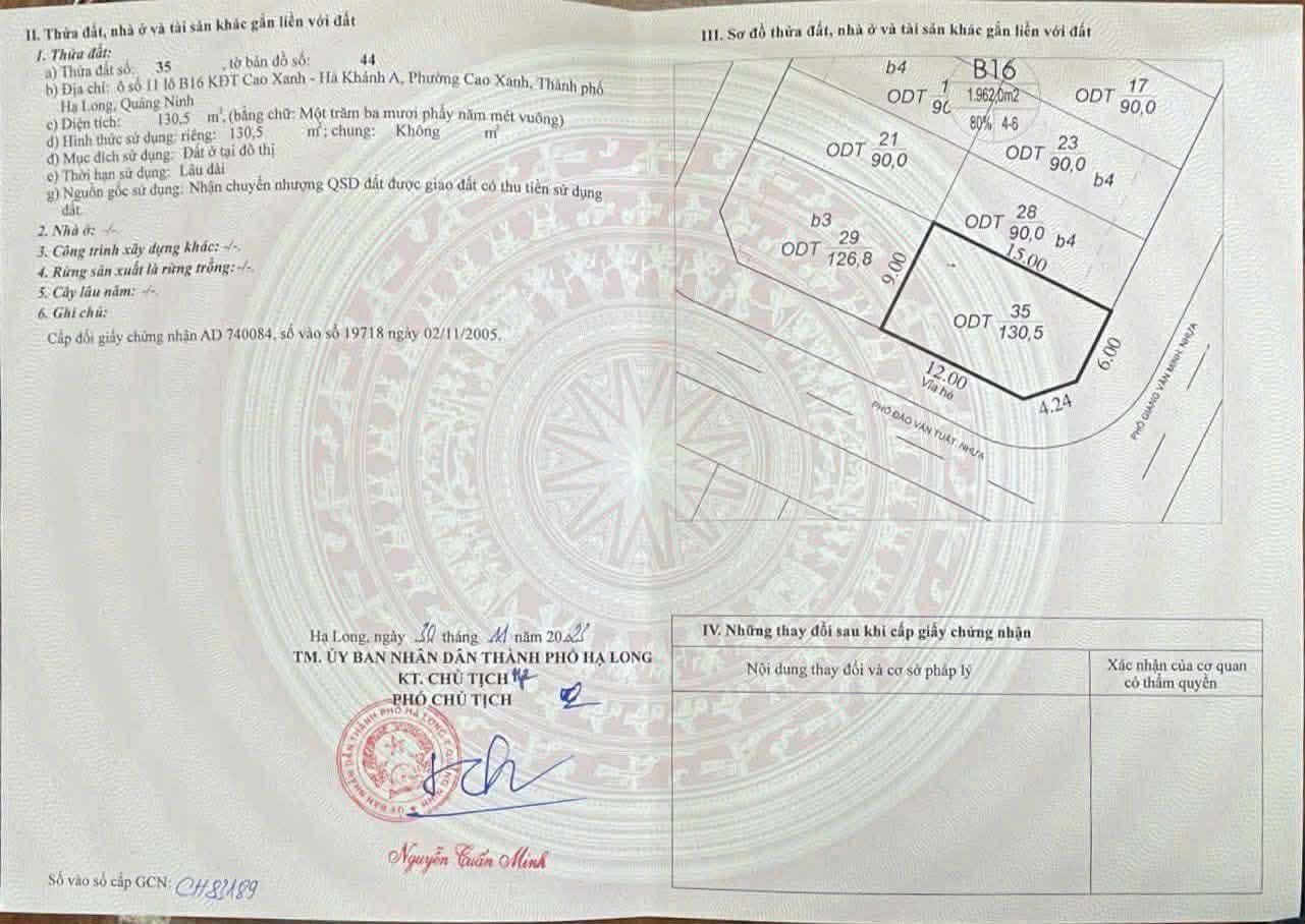 Bán Ô Góc KĐT Cao Xanh,Hà Khánh A Cũ. DT:130.5m2,MT:9m Siêu Đẹp !!!