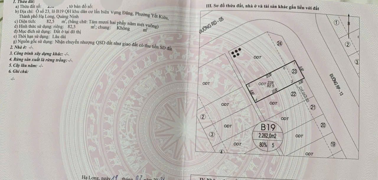 Bán Lô B19-23 KĐT Vựng Đâng,P.Yết Kiêu Cũ. DT:82.5m2,MT:5m5.H:ĐB !!!